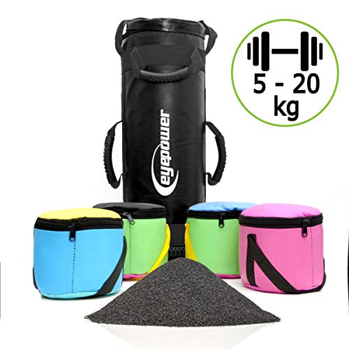 EYEPOWER 5-20kg Power Bag 20x60cm Saco de Arena para Entrenamiento con Pesa Negro