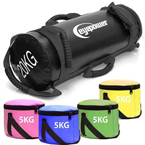 EYEPOWER 5-20kg Power Bag 20x60cm Saco de Arena para Entrenamiento con Pesa Negro