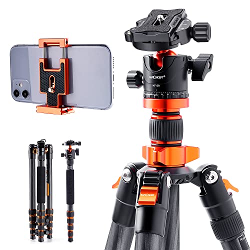 &F Concept SA255C1 - Trípode de cámara, 170cm Tripode Completo de Carbono para Camara Profesional 360°, Trípodes Camara Reflex con 1/4" Rótula de Bola