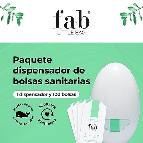 Fab Little Bag Unidad Dispensadora de Bolsas Sanitarias + Paquete de Recambio de 100 Bolsas - Para Oficinas, Hoteles, Aseos Públicos, Gimnasios (1 x Dispensador, 100 x Bolsas de Recambio)