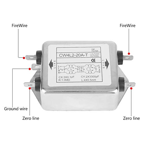 Fafeicy EMI Filtro de línea CW4L2-20A-T, 115V / 250V 20A 50 / 60Hz filtro de fuente de alimentación, terminal de filtro de fuente de alimentación, para la mayoría de los dispositivos digitales (1)