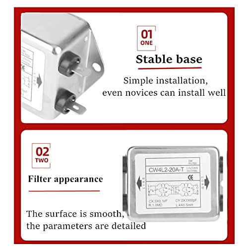 Fafeicy EMI Filtro de línea CW4L2-20A-T, 115V / 250V 20A 50 / 60Hz filtro de fuente de alimentación, terminal de filtro de fuente de alimentación, para la mayoría de los dispositivos digitales (1)