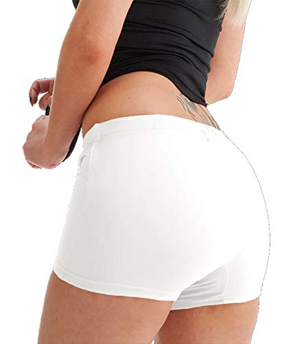 FAIRY BOUTIQUE Pantalones cortos de gimnasio para mujer, cómodos, con cintura elástica, sexy, de neón, blanco, 36-38