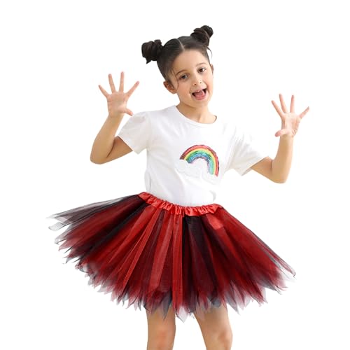 Falda de tul para niña, color negro, falda de tul larga, tutú, vestido de ballet, falda de tul, accesorio para fiestas, ballet, ropa de ballet, carnaval, falda de tul para niños, rojo, 2- 8 Años