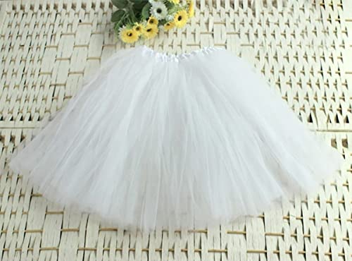 Falda de Tutú para Niñas, Falda de Tul para Ballet 3 Capas Elástica Disfraz de Princesa Carnaval 30cm de Largo Talla Única (Blanco)