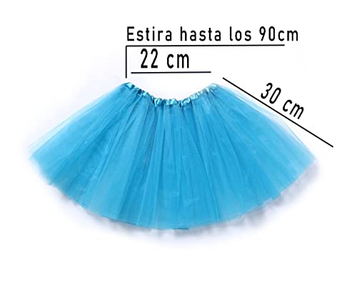 Falda de Tutú para Niñas, Falda de Tul para Ballet 3 Capas Elástica Disfraz de Princesa Carnaval 30cm de Largo Talla Única (Blanco)