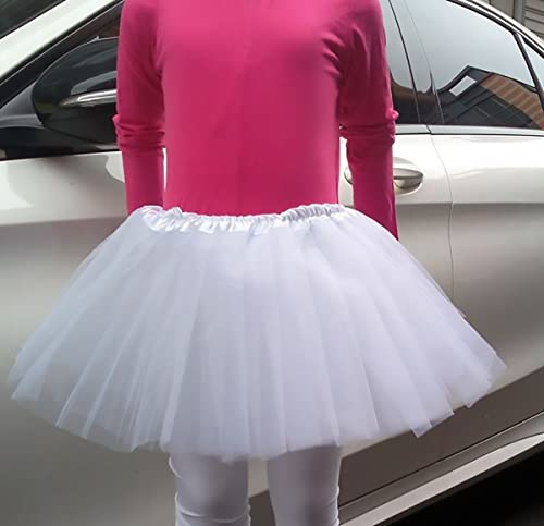 Falda de Tutú para Niñas, Falda de Tul para Ballet 3 Capas Elástica Disfraz de Princesa Carnaval 30cm de Largo Talla Única (Blanco)