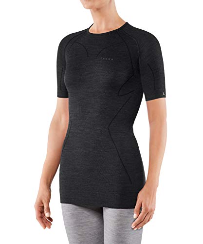 FALKE Wool Tech. Camiseta Deportiva Mujer Ropa Interior Térmica De Merino Negro Gris Camisetas Fitness De Material Inteligente Para Hacer Deporte muy cálido de secado rápido 1 Pieza