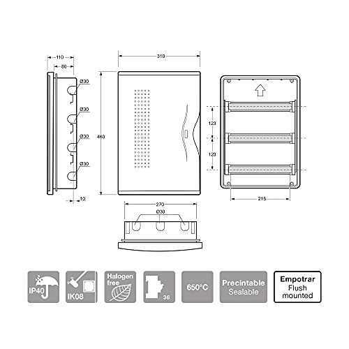 FAMATEL – Armario Nuova Empotrar | IP40 | 36 elementos | 440 x 286 x 78 mm | Puerta opaca | Gris, blanco