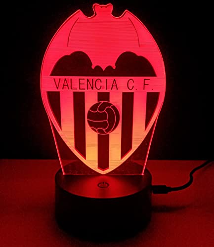 famvacor Lámpara Decorativa de Mesa Ilusión Óptica 3d ► Lámpara Mesita de Noche Escudo de Futbol Valencia España Iluminación Nocturna Led 16 colores y mando a distancia (Valencia)