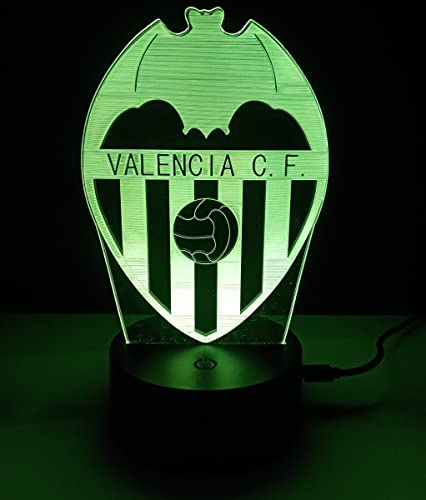 famvacor Lámpara Decorativa de Mesa Ilusión Óptica 3d ► Lámpara Mesita de Noche Escudo de Futbol Valencia España Iluminación Nocturna Led 16 colores y mando a distancia (Valencia)