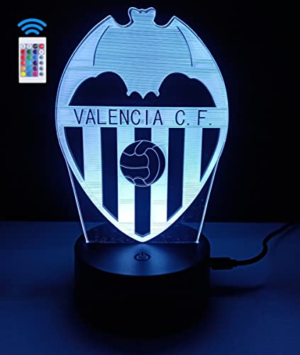 famvacor Lámpara Decorativa de Mesa Ilusión Óptica 3d ► Lámpara Mesita de Noche Escudo de Futbol Valencia España Iluminación Nocturna Led 16 colores y mando a distancia (Valencia)