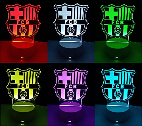 famvacor Lámpara Led decorativa mesita de noche barcelona lámpara led de mesa futbol ilusión optica 3D para regalo, 16 colores de iluminacion y mando a distancia (Barça)