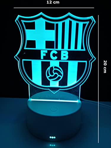 famvacor Lámpara Led decorativa mesita de noche barcelona lámpara led de mesa futbol ilusión optica 3D para regalo, 16 colores de iluminacion y mando a distancia (Barça)