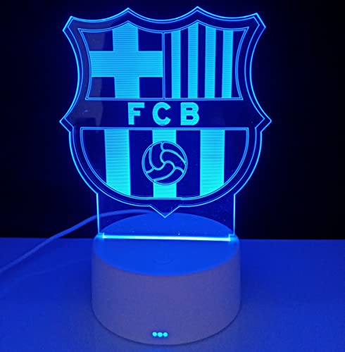 famvacor Lámpara Led decorativa mesita de noche barcelona lámpara led de mesa futbol ilusión optica 3D para regalo, 16 colores de iluminacion y mando a distancia (Barça)