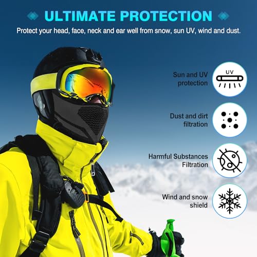 Faneam Pasamontañas Moto Invierno Hombre y Mujer,Balaclava Térmica,Mascarilla Calentador de Cuello Anti Viento,Pasamontañas Transpirable para Ciclismo,Moto,Esquí,Negro