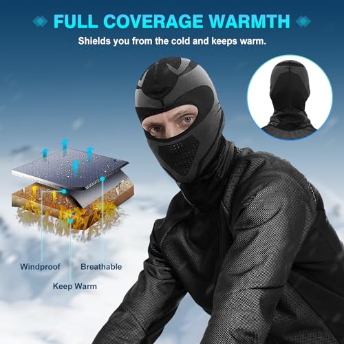 Faneam Pasamontañas Moto Invierno Hombre y Mujer,Balaclava Térmica,Mascarilla Calentador de Cuello Anti Viento,Pasamontañas Transpirable para Ciclismo,Moto,Esquí,Negro