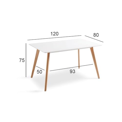 fanmuebles Mesa Comedor Rectangular Blanca nórdica Gijón 120 x 75 x 80 cm