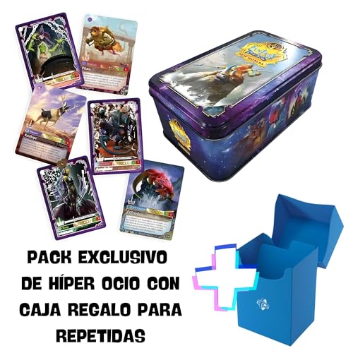 Fantasy Riders Cartas Caja metálica Tin Box 2023 New Worlds - Juego de Mesa de cromos de Panini - Caja de Metal Lata con 50 Cartas - 10 exclusivas Plateadas con Regalo Caja para repetidas