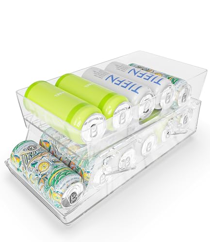 FAOKZE Organizador de nevera dispensador de latas, organizador de latas para despensa, organizador de nevera de 2 niveles, organizador de nevera de 2 niveles, para latas de bebida de 250ml/500ml