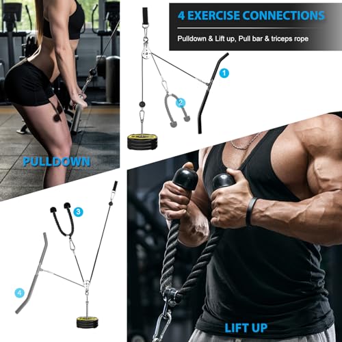 FASPUP Poleas Gimnasio para Casa, Fitness DIY Sistema de Polea Cable Máquina de Musculacion Accesorio de Entrenamiento para Máquinas de Brazo (Set con Cuerda de tríceps, Barra polea)