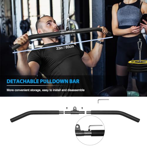 FASPUP Poleas Gimnasio para Casa, Fitness DIY Sistema de Polea Cable Máquina de Musculacion Accesorio de Entrenamiento para Máquinas de Brazo (Set con Cuerda de tríceps, Barra polea)