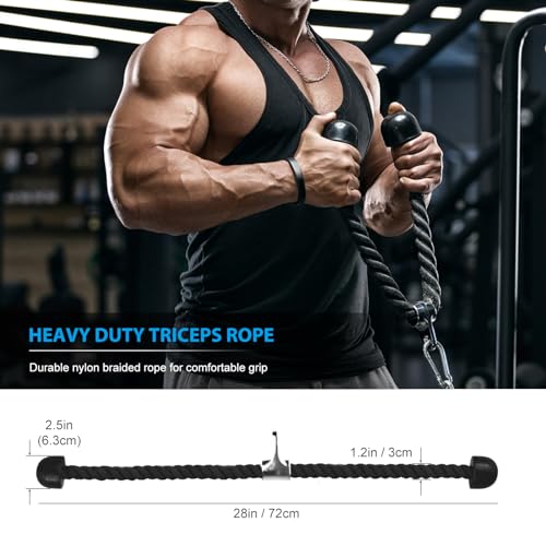 FASPUP Poleas Gimnasio para Casa, Fitness DIY Sistema de Polea Cable Máquina de Musculacion Accesorio de Entrenamiento para Máquinas de Brazo (Set con Cuerda de tríceps, Barra polea)