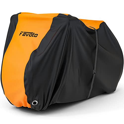 Favoto Funda para Bicicleta Exterior para 2-3 Bicicletas, 210D Oxford Cubierta Protector Impermeable contra Lluvia UV Polvo Nieve para Montaña Carretera con Cinturón, 200x105x110cm Negro+Naranja