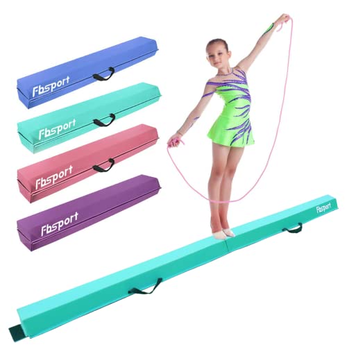 FBSPORT Barra de Equilibrio PU Cuero Plegable 240 cm, Barra de Gimnasia Artistica para Niños Adultos, Viga de Equilibrio con Bolsa de Transporte y Base Antideslizante