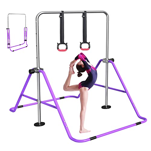 FBSPORT Barra de gimnasia para niños con barra horizontal plegable de altura ajustable, equipo de gimnasia junior expandible para niños en el hogar Indooor entrenamiento al aire libre