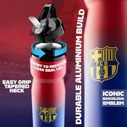 FC Barcelona Botella Agua Niños, Botella de Aluminio con Pajita, Botella Futbol 750ml, Botella Agua Barça, Gimnasio - Regalos Navidad