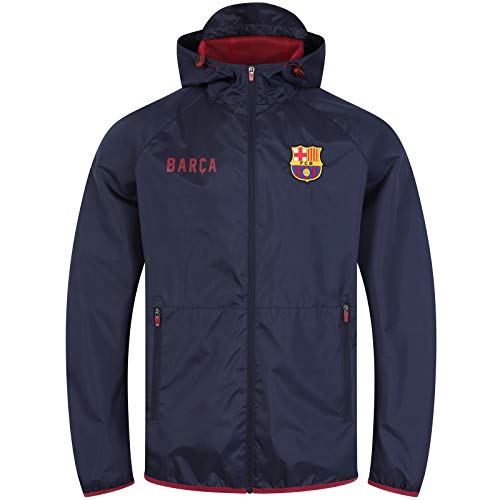 FC Barcelona - Chaqueta cortavientos oficial - Para hombre - Impermeable - Azul marino - Capucha - Grande