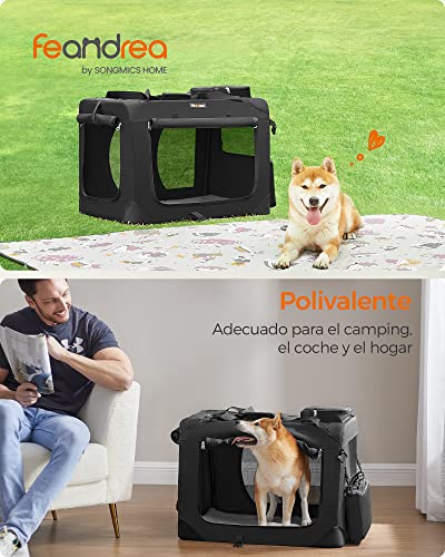 Feandrea Transportín para Gatos y Perros, Plegable, Tamaño L, Tela Oxford, Malla Transpirable, Portátil, Marco Metálico, con Asas y Bolsillos, 70 x 52 x 52 cm, Negro PDC70H