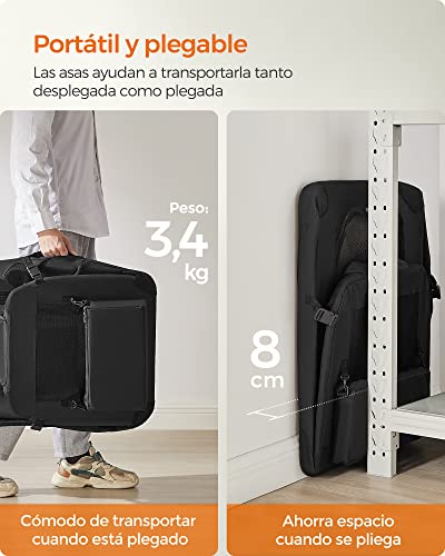 Feandrea Transportín para Gatos y Perros, Plegable, Tamaño L, Tela Oxford, Malla Transpirable, Portátil, Marco Metálico, con Asas y Bolsillos, 70 x 52 x 52 cm, Negro PDC70H