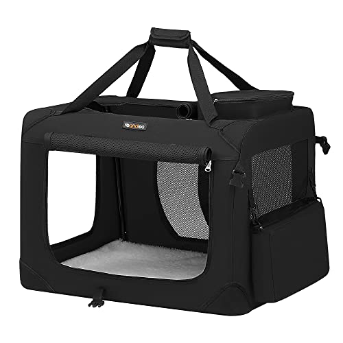 Feandrea Transportín para Gatos y Perros, Plegable, Tamaño L, Tela Oxford, Malla Transpirable, Portátil, Marco Metálico, con Asas y Bolsillos, 70 x 52 x 52 cm, Negro PDC70H