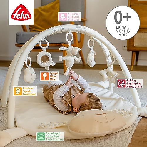 Fehn manta de actividades 3-D arco de juego ovejas - manta de gateo con 5 juguetes desmontables para agarrar - manta de juego para bebés y niños pequeños de 0+ meses - regalo de nacimiento