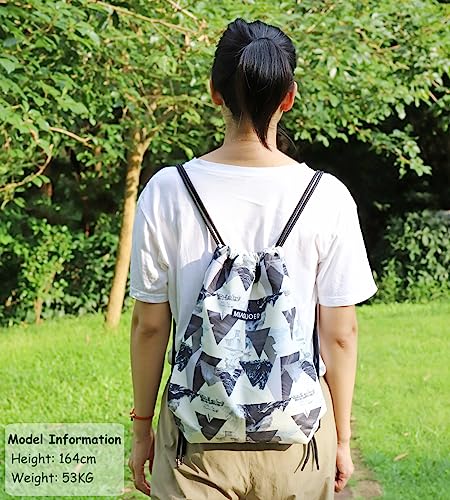 FenFang Mochilas de Cuerdas Pequeña, Bolso Mochila Deportiva Casual, Bolsas de Cuerdas Gimnasio Mujer Hombre, Saco Playa Talega Deporte Escolares con Cordón Gymsack Bolsillo Niños Niñas (Blanco)