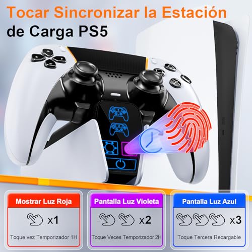 Fenolical Estación de Carga para DualSense PS5 y Controlador Edge, Estación de Carga Táctil, Estación Carga para Juegos Playstation5 Multifuncional Temporizada con Iluminación Libremente Controlable