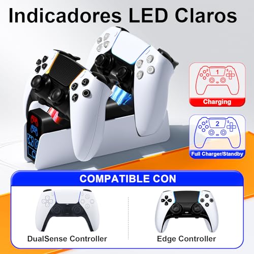 Fenolical Estación de Carga para DualSense PS5 y Controlador Edge, Estación de Carga Táctil, Estación Carga para Juegos Playstation5 Multifuncional Temporizada con Iluminación Libremente Controlable