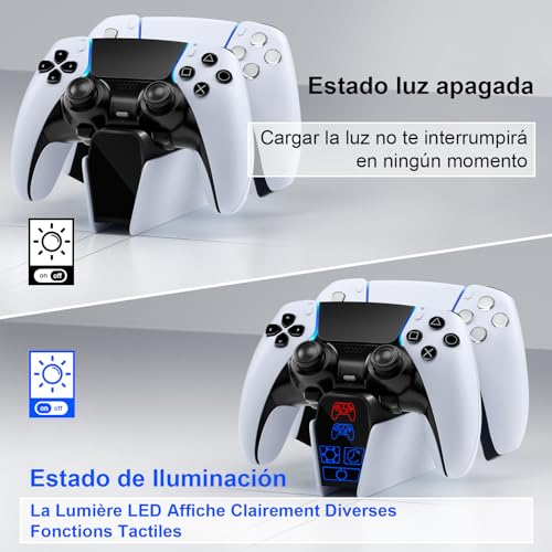 Fenolical Estación de Carga para DualSense PS5 y Controlador Edge, Estación de Carga Táctil, Estación Carga para Juegos Playstation5 Multifuncional Temporizada con Iluminación Libremente Controlable