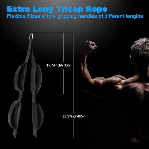 Fentar Cuerda Triceps, Cuerda Polea de 3 Longitudes Ajustable, Accesorios de Multiestación Musculación, Largo Cuerda Triceps con Hebillas para Hacer Ejercicio, Agarres Poleas Gym Antideslizante