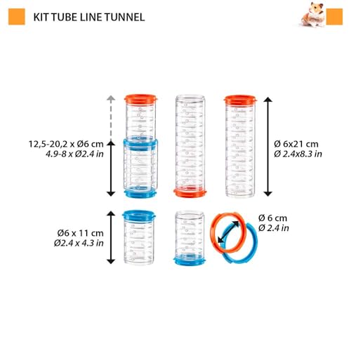 Ferplast Juego de Tubos Hámster, Accesorio Jaula Hamster, Total 7 Piezas, Túneles para Hámster Transparentes con Orificios de Ventilación, Conexion Incluidos, Kit Tube Tunnel, Juguete para Hámster