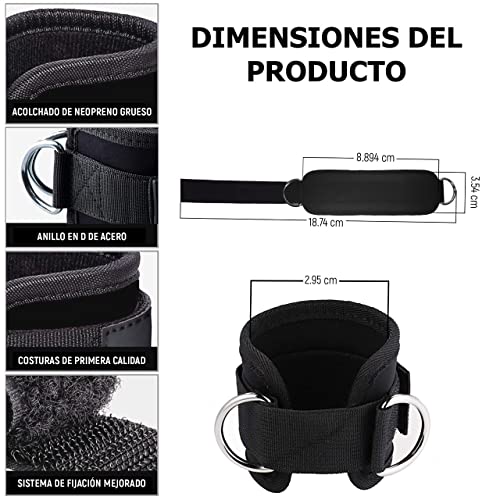 FEVAN 2 Tobillera para Polea Acolchada de Velcro - Accesorios Gym Unisex (Negro)