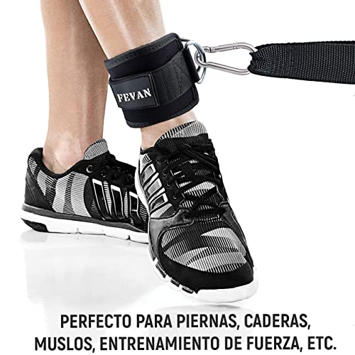 FEVAN 2 Tobillera para Polea Acolchada de Velcro - Accesorios Gym Unisex (Negro)