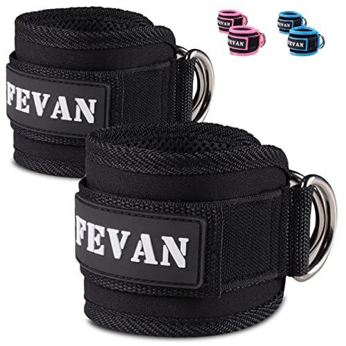 FEVAN 2 Tobillera para Polea Acolchada de Velcro - Accesorios Gym Unisex (Negro)