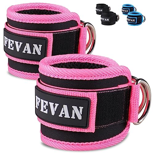 FEVAN 2 Tobilleras Poleas Acolchada de Velcro - Accesorios Gym Unisex, Mujeres (Rosa)