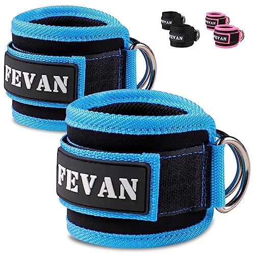 FEVAN 2 Tobilleras Poleas Gym Tobillera para Polea Acolchada de Velcro - Accesorios Gym Unisex (Azul)