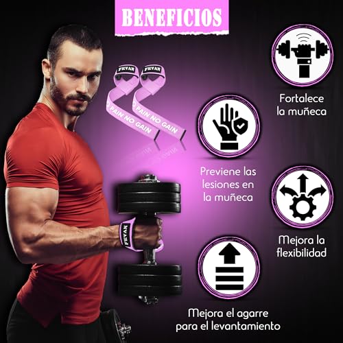 FEVAN Straps Gym, Levantamiento de Pesas, Correas Levantamiento de Pesas, Powerlifting, Agarraderas Gimnasio, Peso Muerto - Lifting Straps - Mujeres y Hombres (Rosa/Blanco)