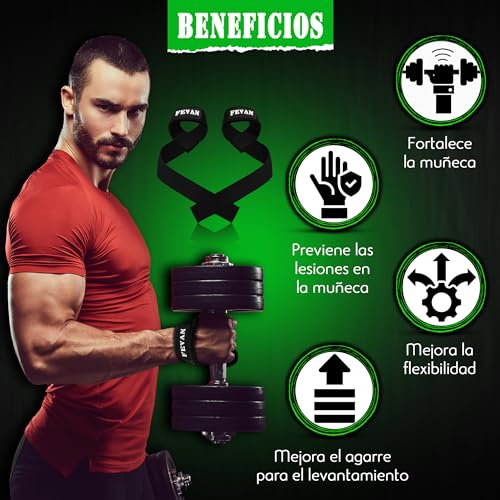 FEVAN Straps Gym, Levantamiento de Pesas, Correas Levantamiento de Pesas, Powerlifting, Agarraderas Gimnasio, Peso Muerto - Lifting Straps - Mujeres y Hombres (Negro)