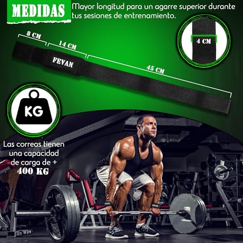 FEVAN Straps Gym, Levantamiento de Pesas, Correas Levantamiento de Pesas, Powerlifting, Agarraderas Gimnasio, Peso Muerto - Lifting Straps - Mujeres y Hombres (Negro)